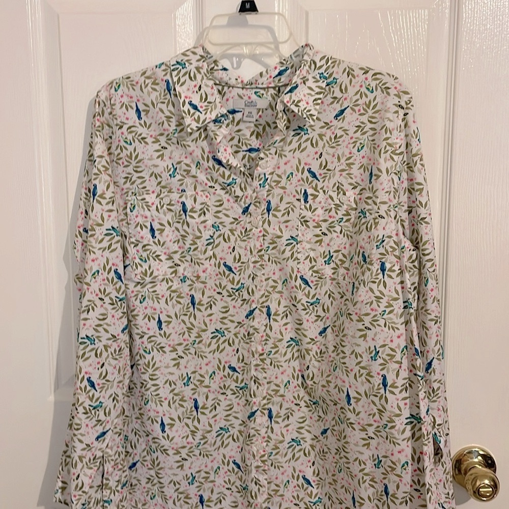 Croft & Barrow Multicolor White Button-Down Shirt with blue birds Size XXL - Picture 3 of 11